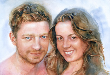 Портрет акварелью на холсте с фотографии 40х60